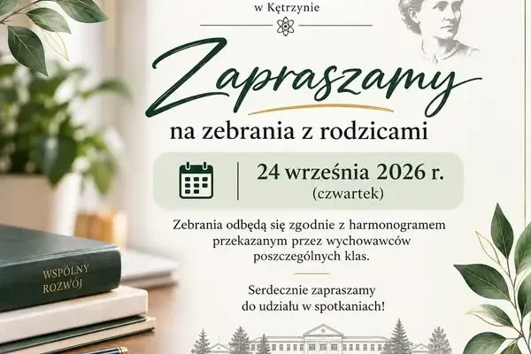 Zespół Szkół w Kętrzynie zaprasza rodziców na zebrania 24 września