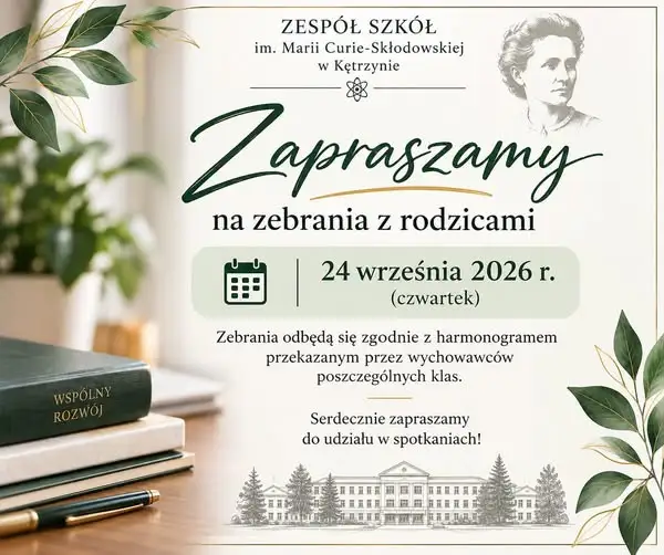 Zespół Szkół w Kętrzynie zaprasza rodziców na zebrania 24 września