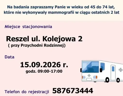 Bezpłatna mammografia w Reszlu – 15 września 2026