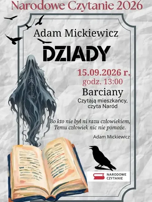 Barciany: Narodowe Czytanie 2026 w centrum gminy – dołącz do wspólnego czytania
