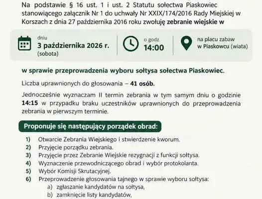 Mieszkańcy Piaskowca wybierają sołtysa. Zebranie wiejskie 3 października