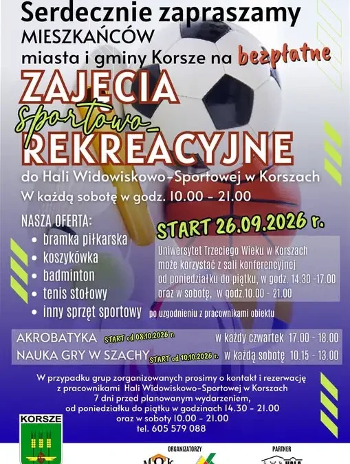 Korsze stawiają na sport – hala zaprasza na zajęcia rekreacyjne