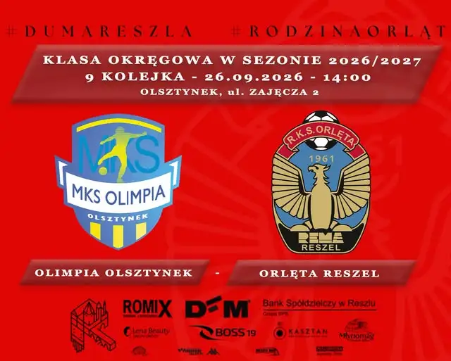 Orlęta Reszel zagrają dziś w Olsztynku z Olimpią w 9. kolejce klasy okręgowej