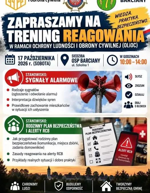 Barciany: szkolenie z bezpieczeństwa i sygnałów alarmowych już 17 października