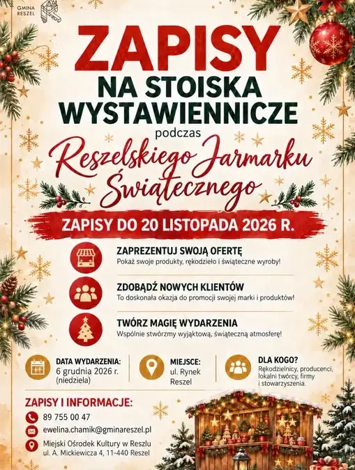 Reszel zaprasza wystawców na Jarmark Świąteczny 2026 – zapisy do 20 listopada
