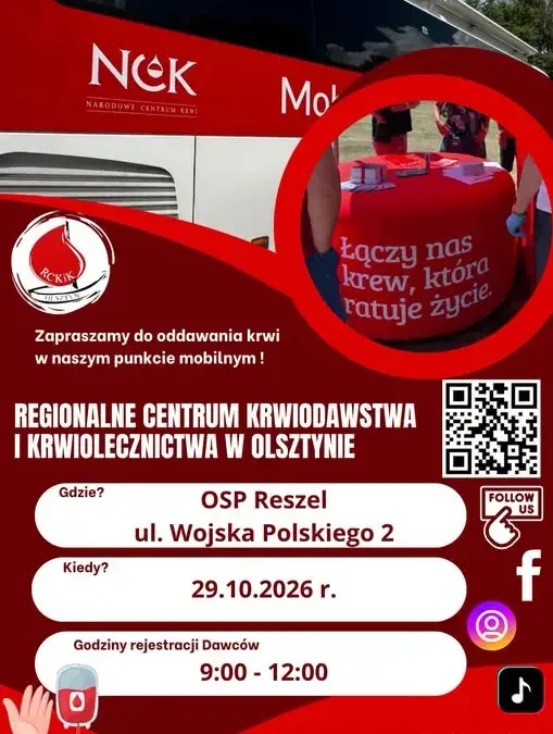 Reszel: w czwartek 29 października akcja honorowego oddawania krwi w OSP