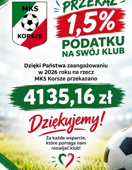 MKS Korsze dziękuje za 1,5% podatku – w tym roku padł rekord!