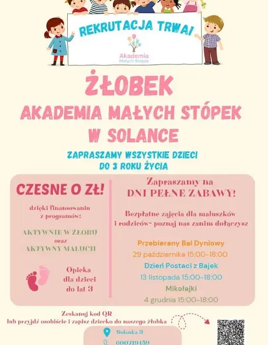Żłobek w Solance prowadzi rekrutację i zaprasza na dni otwarte
